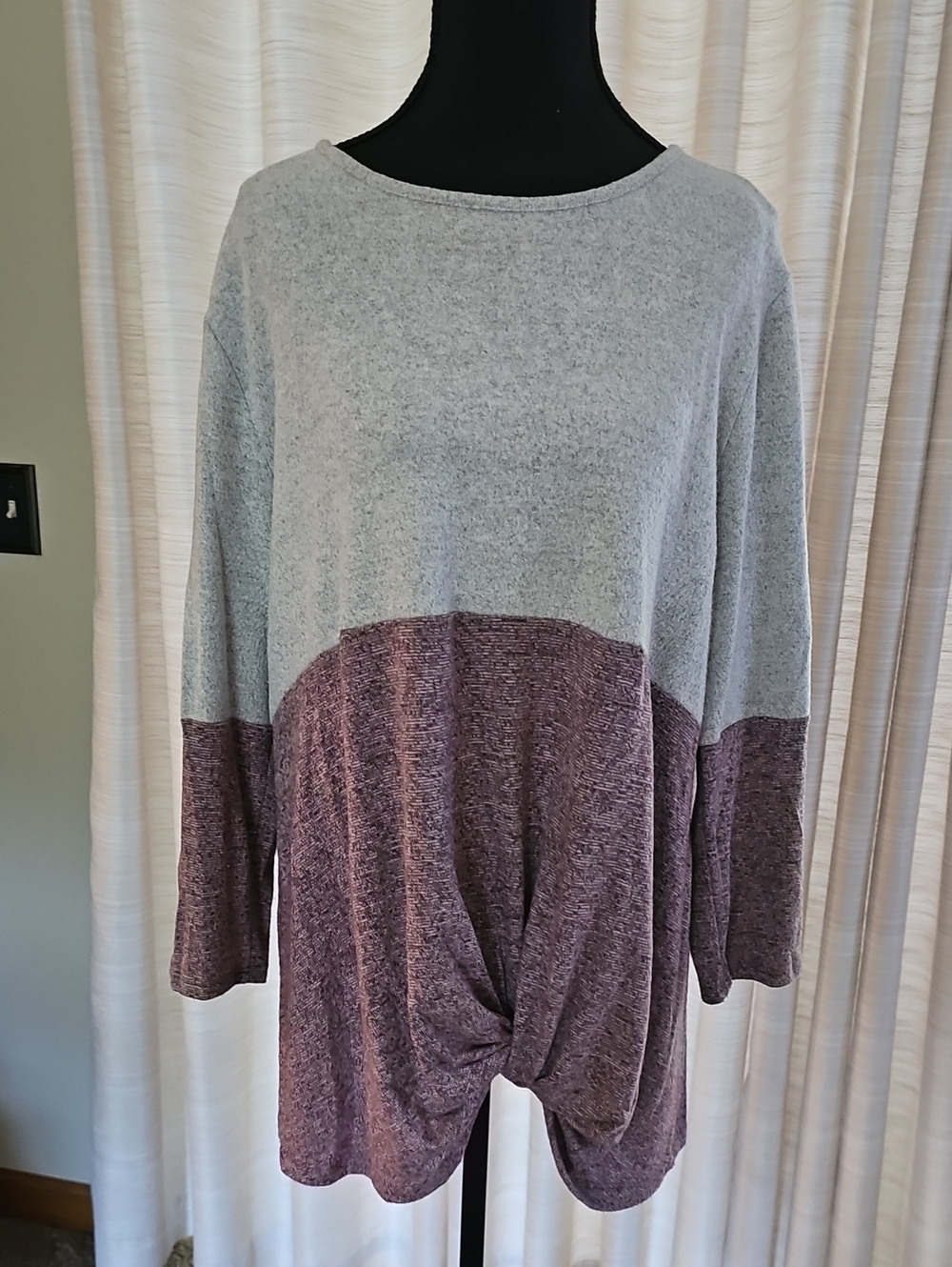 Pink Clover Gray and Burgundy Long Sleeve Top